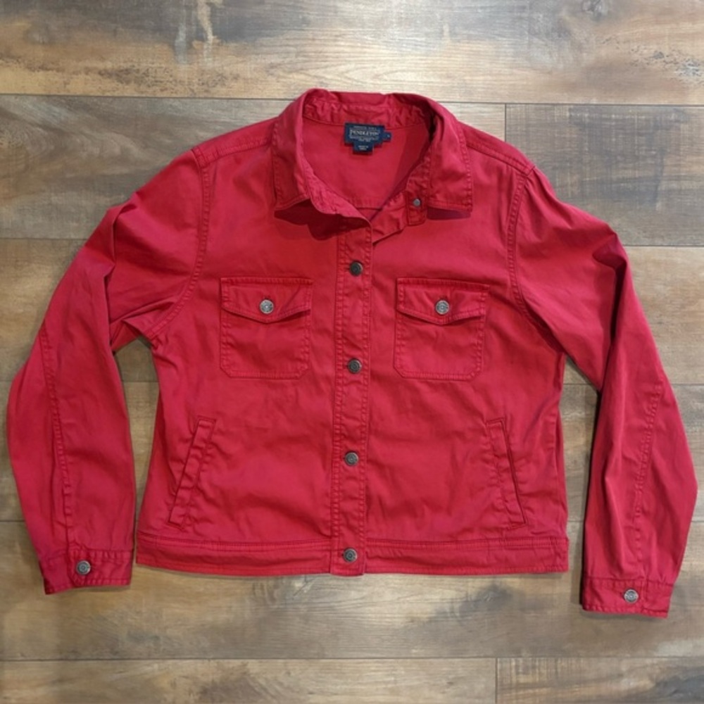 Pendleton‎ Denim Style Red Cotton Spandex Stretch Button Jacket Women Size Large
